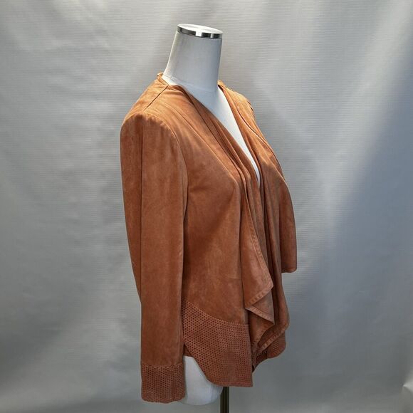 Chicos Blazer Womens Size 1 Medium Open Face Autumn Orange Waterfall Jacket Fall - Picture 2 of 10